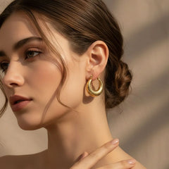 Stainless Steel Dimpled Dome Hoop Earrings - Each Set