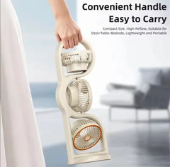 360° Circulation Three Head Table Fan - Rechargeable 5 Speed Wind Desktop Fan