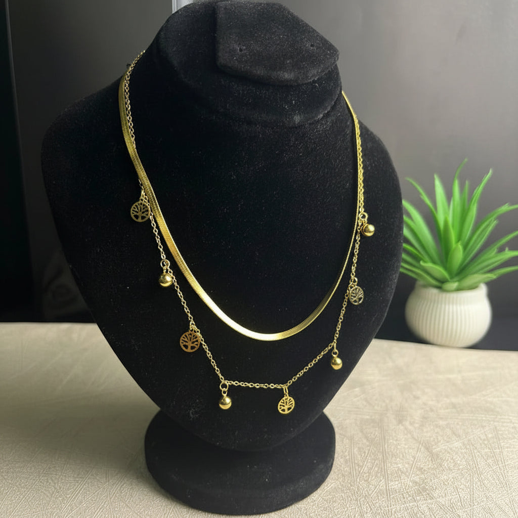 Stainless Steel Elegant Dual Chain Necklace - Each