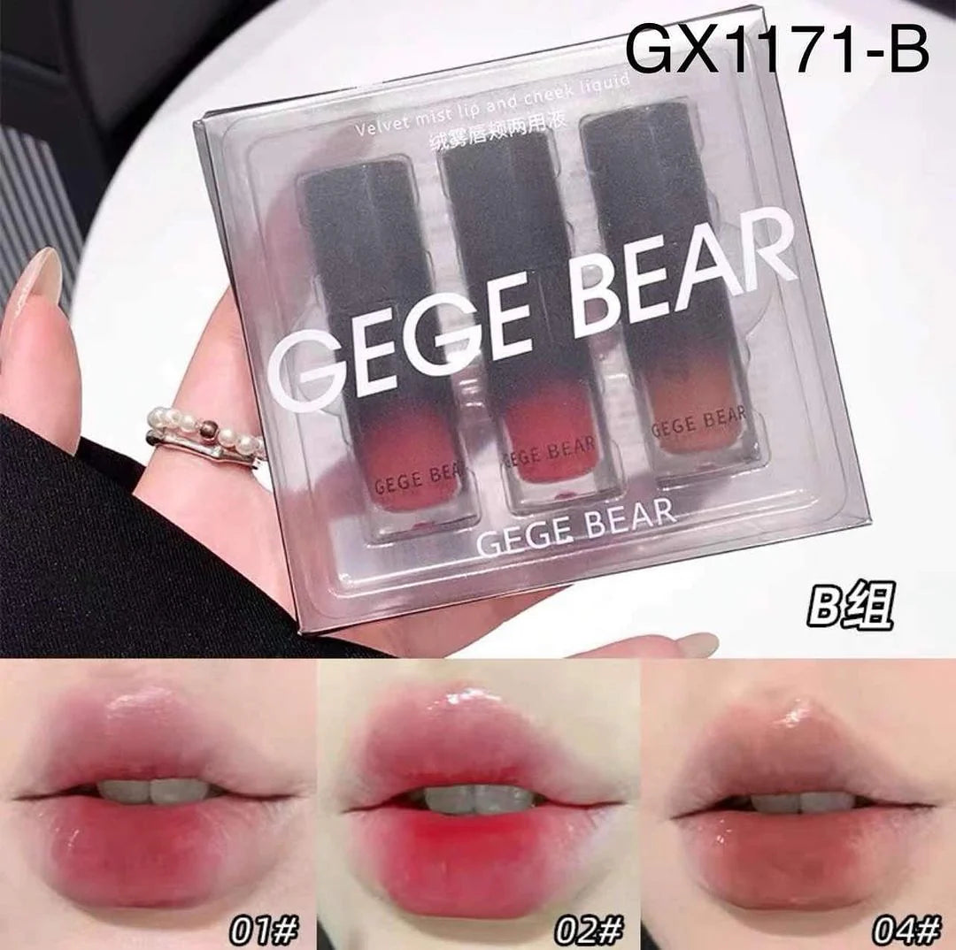 Gege Bear - 2 in 1 Moisturizing Velvert Mist Lip & Cheek And Liquid Shiny Lip Tint - 3 Colors