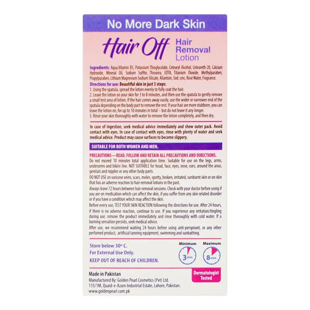 Golden Pearl Hair Off Hair Removal Lotion With Rose Water & Vitamin B3, For Normal Skin - 120g