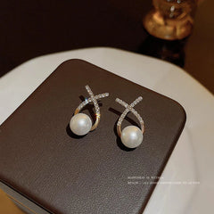 Stainless steel Rhinestone Pearl Stud Earrings - Each Pair