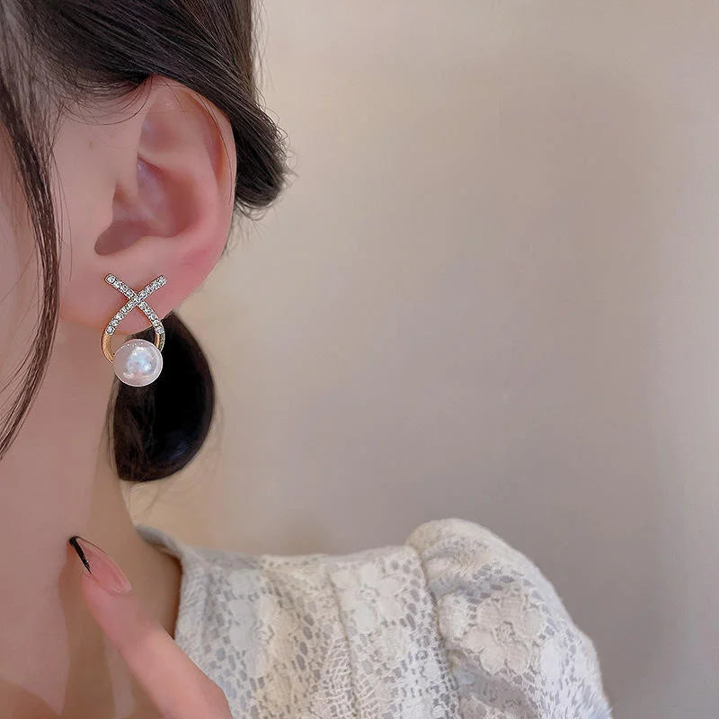 Stainless steel Rhinestone Pearl Stud Earrings - Each Pair