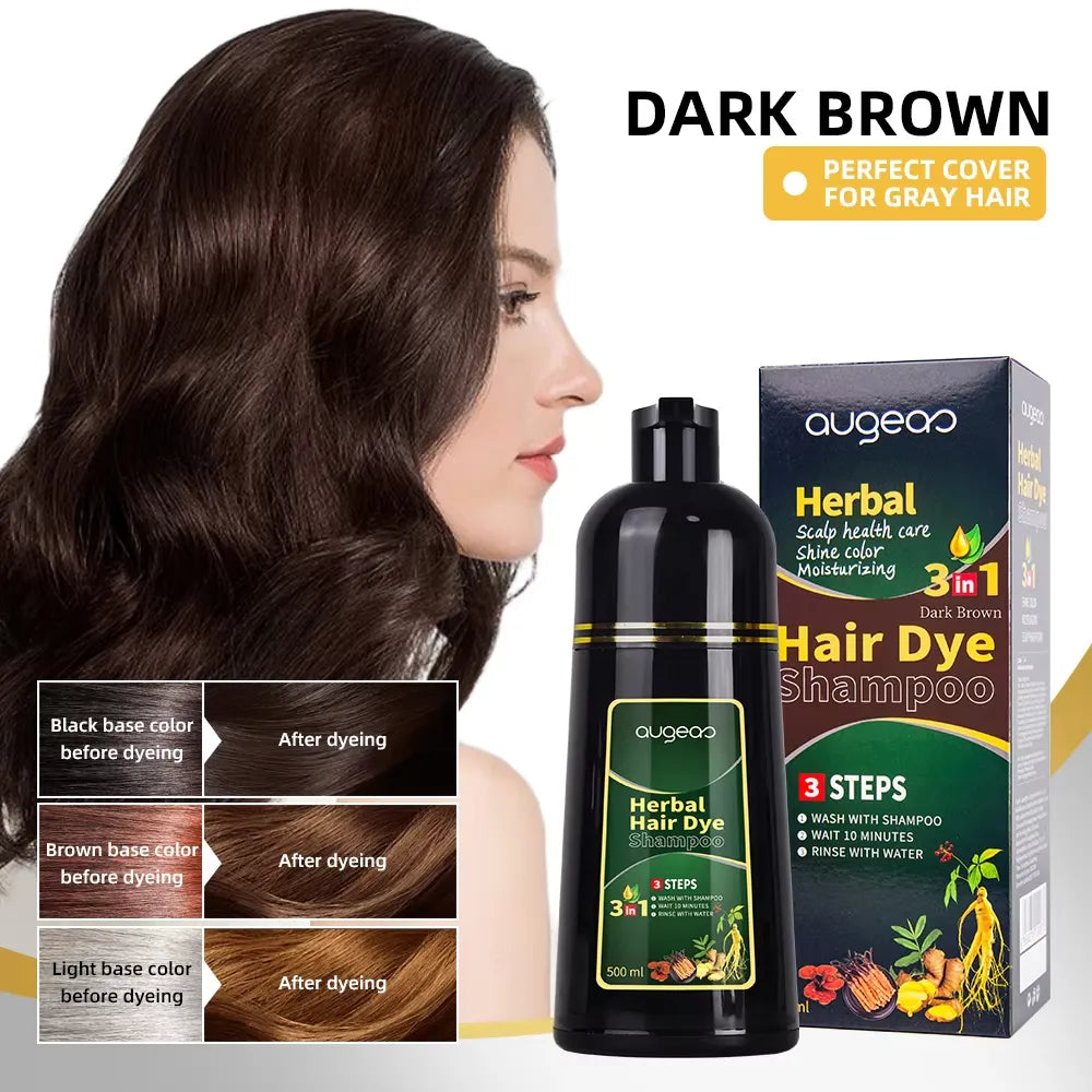 AUGEAS 3-in-1 Herbal Hair Dark Brown Color Shampoo – 500ml