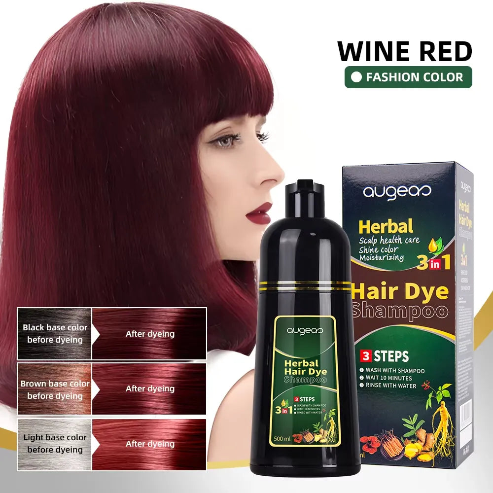AUGEAS 3-in-1 Herbal Hair Wine Red Color Shampoo – 500ml