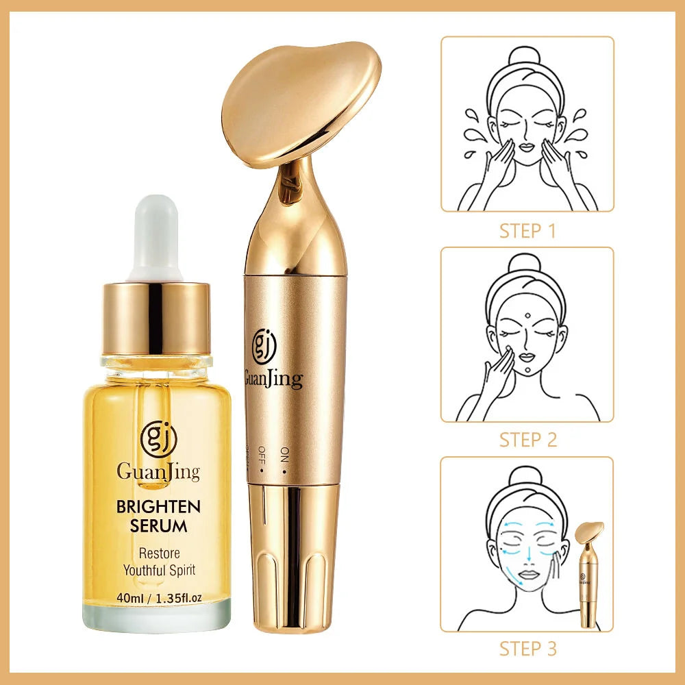Guanjing Nourishing Vitamin E Skin Care Set with Brightening Serum & Electric Facial Massager