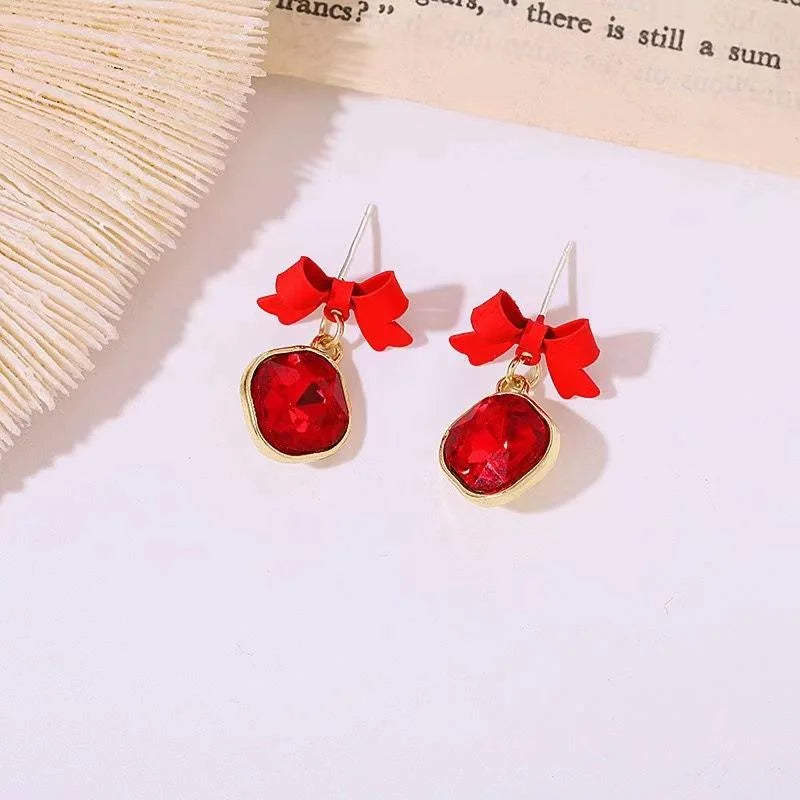 Stainless steel Bling Red Bow Earrings - Each Pair