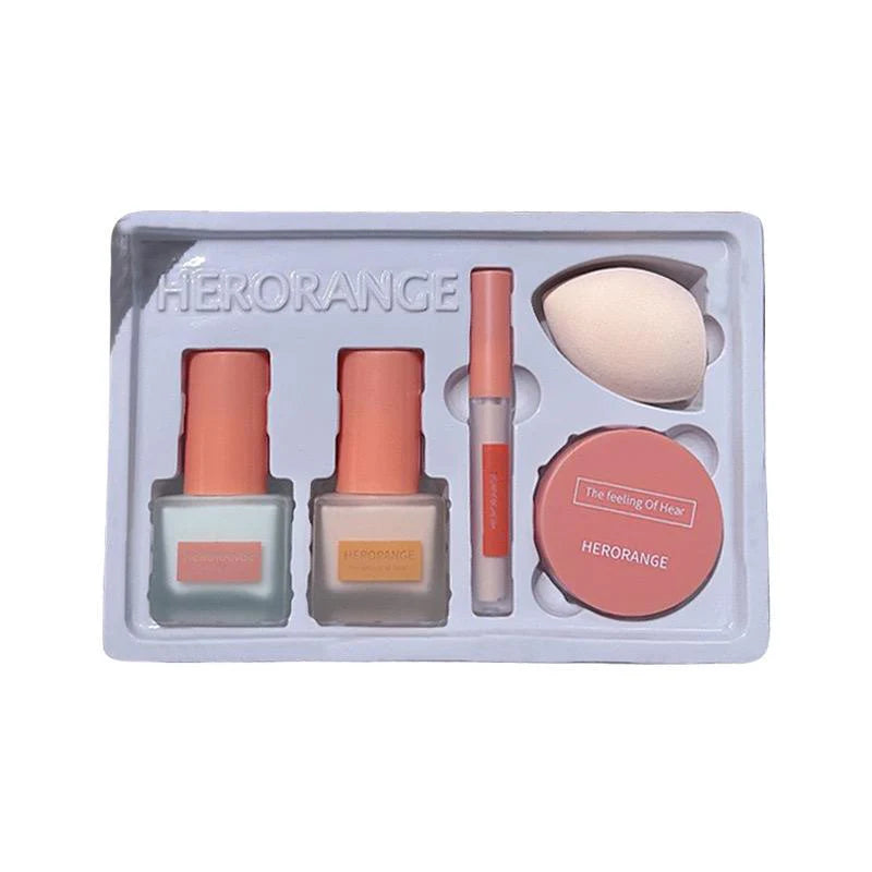 HERORANGE Pack of 4 Isolation Cream Liquid Foundation Concealer Loose Powder Makeup Kit