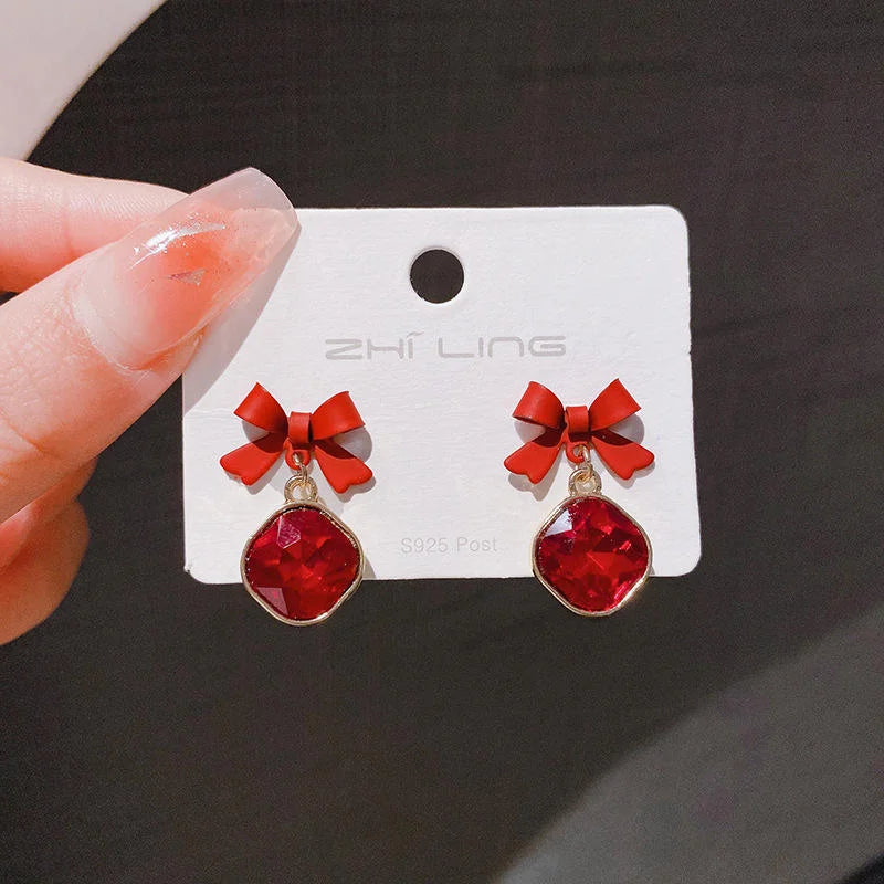 Stainless steel Bling Red Bow Earrings - Each Pair