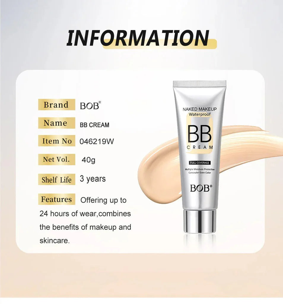 BOB Naked Makeup Water Proof Full Coverage BB Cream - 40g