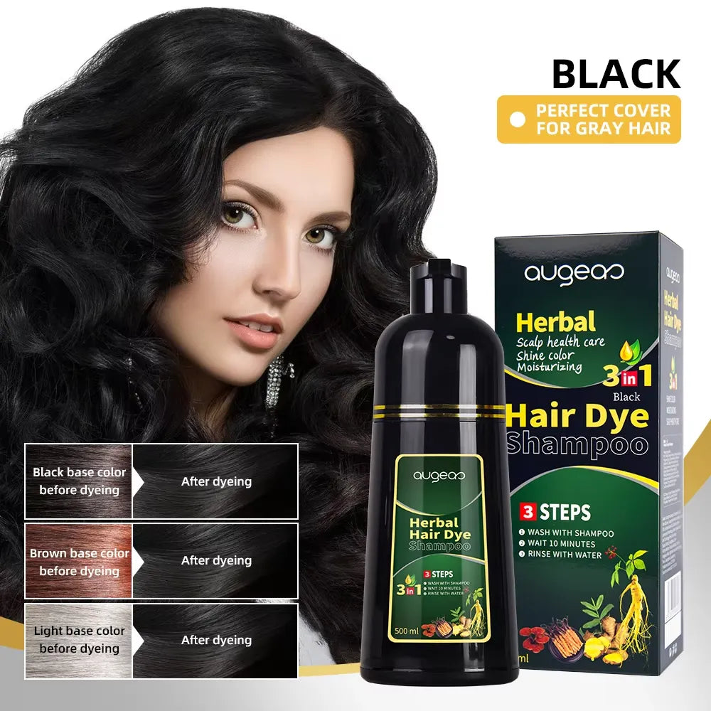 AUGEAS 3-in-1 Herbal Hair Black Color Shampoo – 500ml
