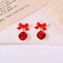 Stainless steel Bling Red Bow Earrings - Each Pair