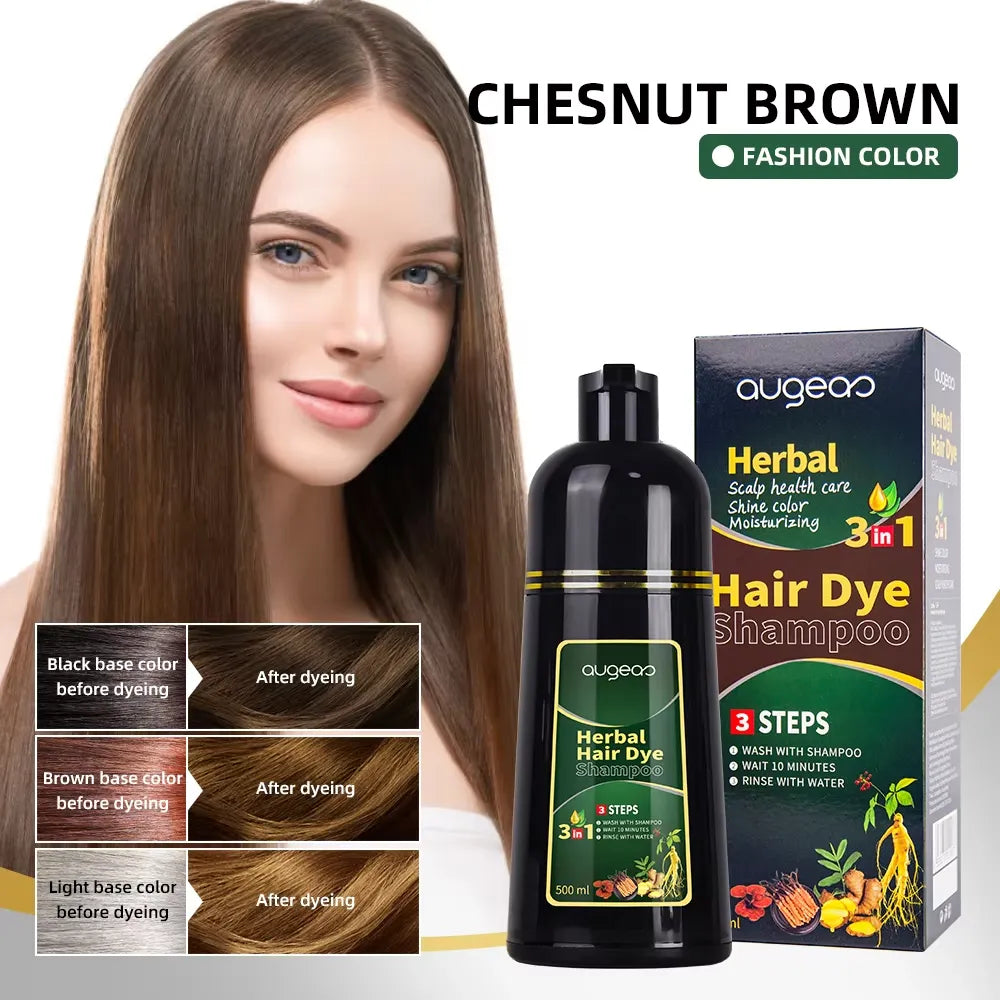 AUGEAS 3-in-1 Herbal Hair Chestnut Brown Color Shampoo – 500ml