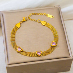 Stainless Steel Heart Shape Braid Bracelet For Women - Each