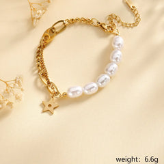 Stainless Steel Modern Celestial Bracelet - Gold and Pearl Chain - Each