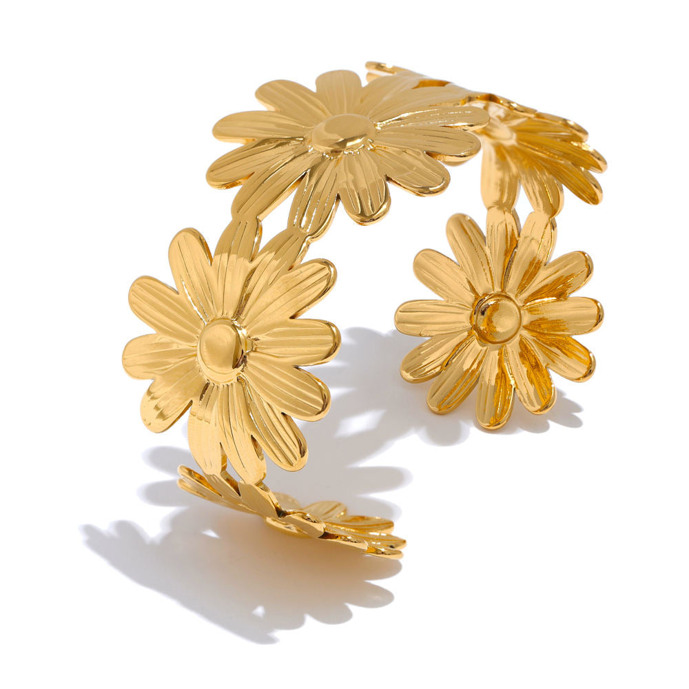 Stainless Steel Metal Sun Flower Wide Cuff - Each