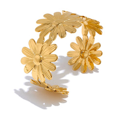Stainless Steel Metal Sun Flower Wide Cuff - Each