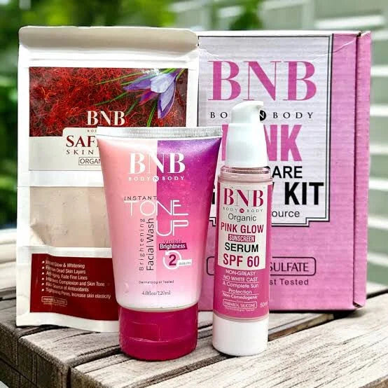 BNB Pink Glow Kit ( Toneup Facewash - 120ml + Saffron Mask - 120gm + Pink Glow Sunscreen Spf 60 - 50gm)