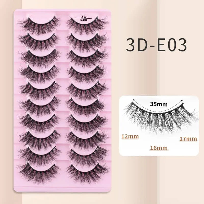 10 Pairs Mink Eyelashes 3D-E03