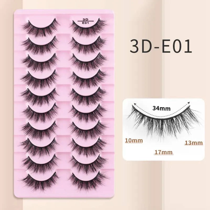 10 Pairs Mink Eyelashes 3D-E01
