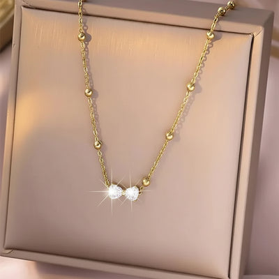 Stainless Steel Bow Zircon Necklace