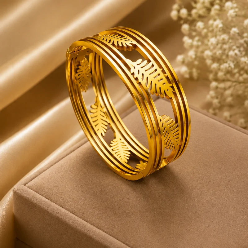Stainless Steel  Leaf Elegance Bracelet Bangle  - Each