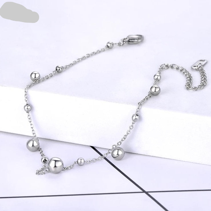 Stainless Steel Minimalist Beaded Bracelet - Polished Sterling Silver - Each