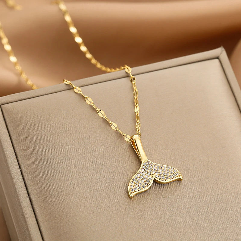 Gold-Tone Mermaid Tail Pendant Necklace