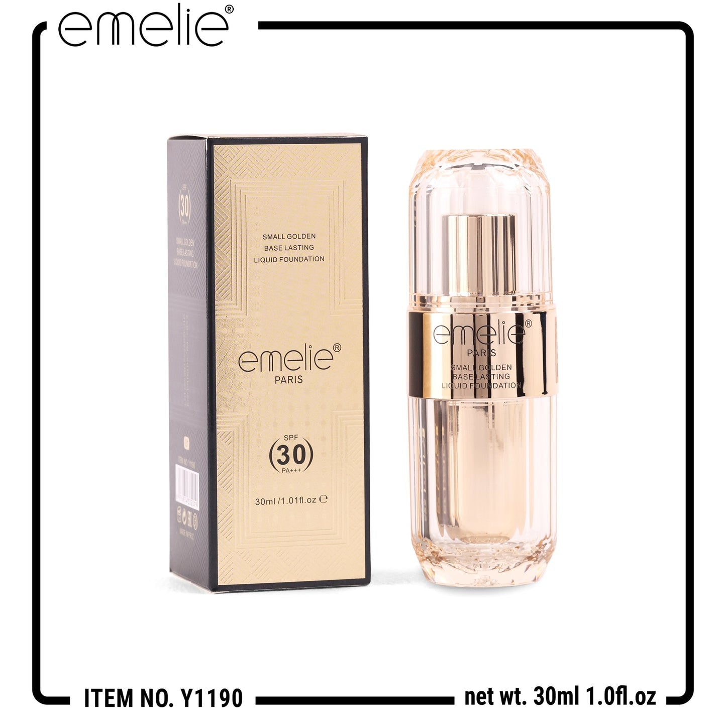 Emelie Paris Liquid Foundation - Semi-Matte, Waterproof, SPF 30 - 30ml