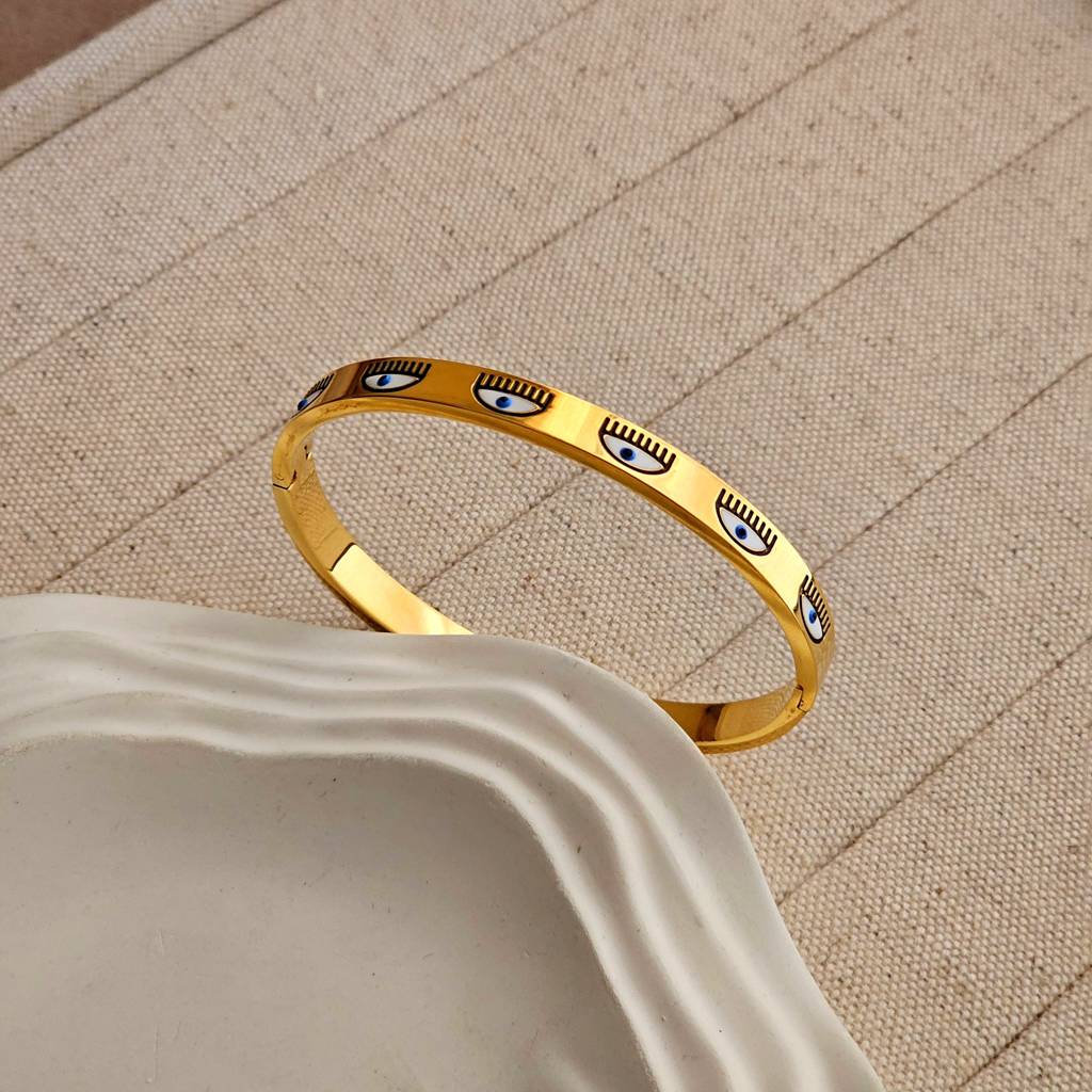 Stainless Steel Evil Eye Bangle Bracelet