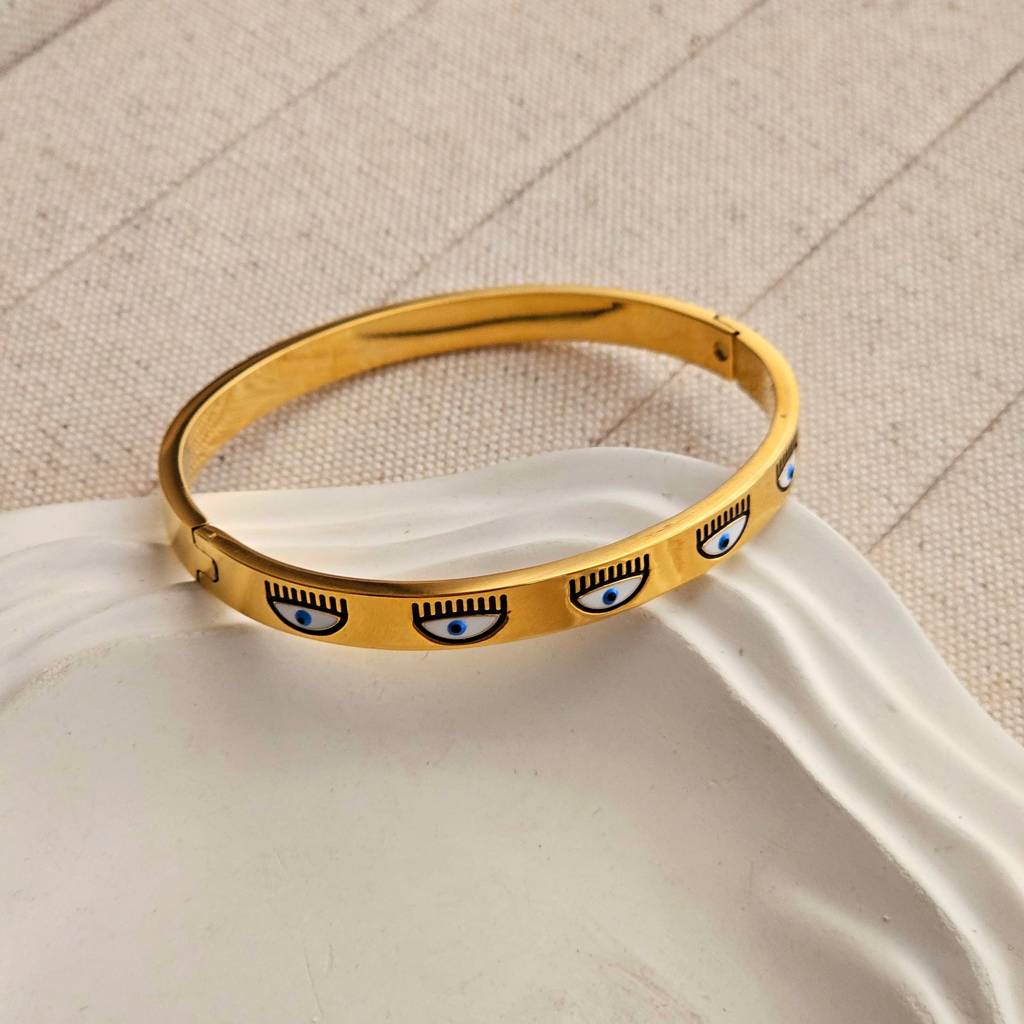 Stainless Steel Evil Eye Bangle Bracelet