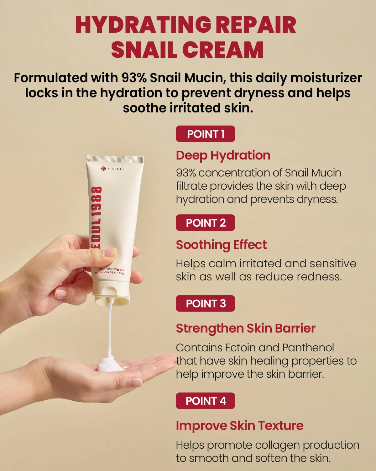 K-Secret Seoul 1988 Snail Mucin 93% + Rice Cream  - 100ml - Made in Korea