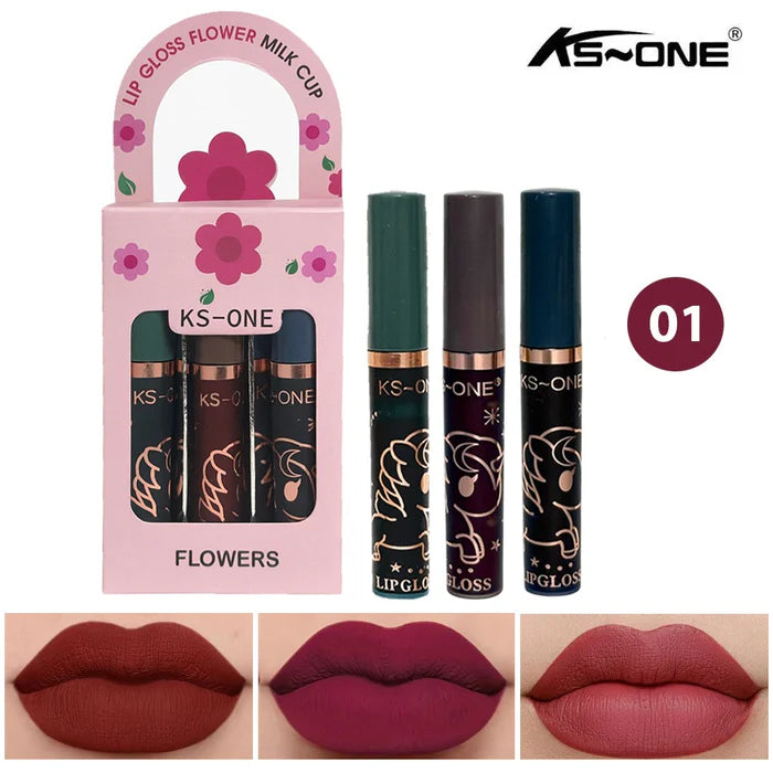 KS-ONE 3 Pcs Lip Gloss Flower Milk Cup Set