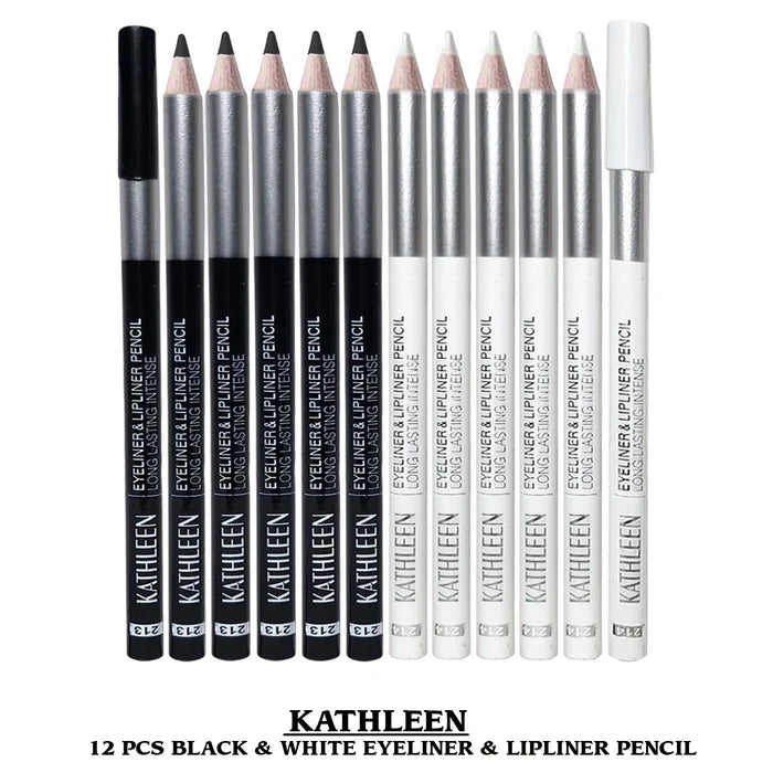 Kathleen 12 Pcs Black And White Eye liner Pencil