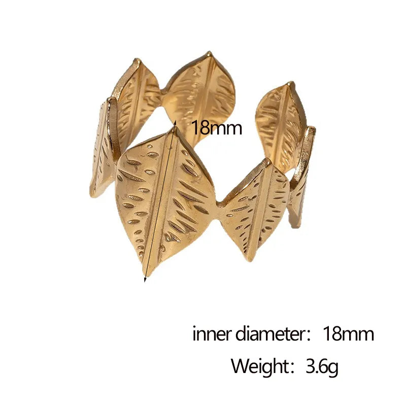 Stainless Steel Leaves Open Rings - Each