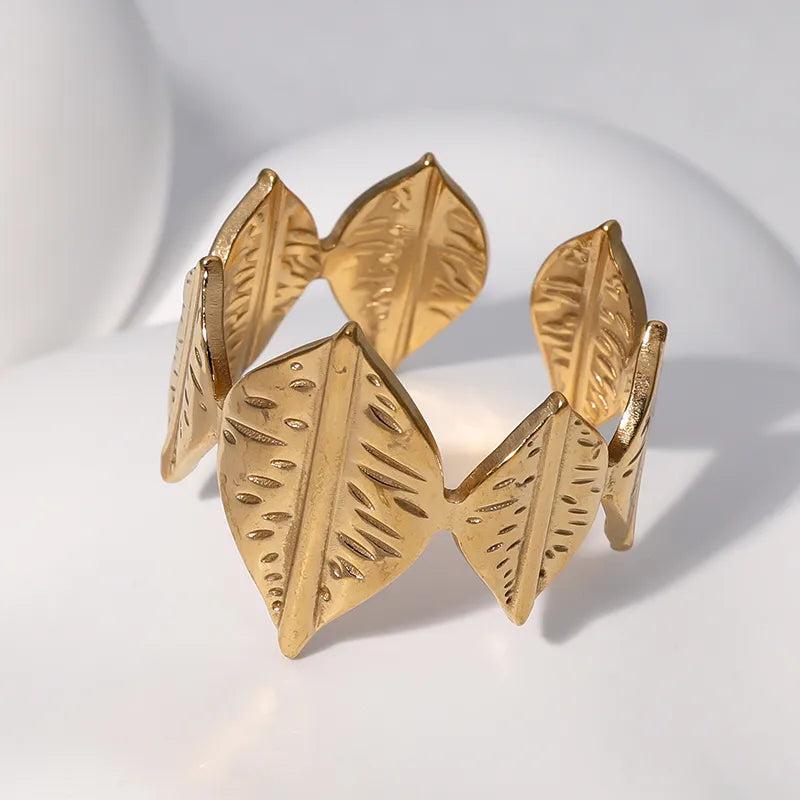 Stainless Steel Leaves Open Rings - Each