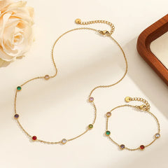 Stainless Steel  Multicolor Glass Bead Necklace and Bracelet - 2 Pcs Set