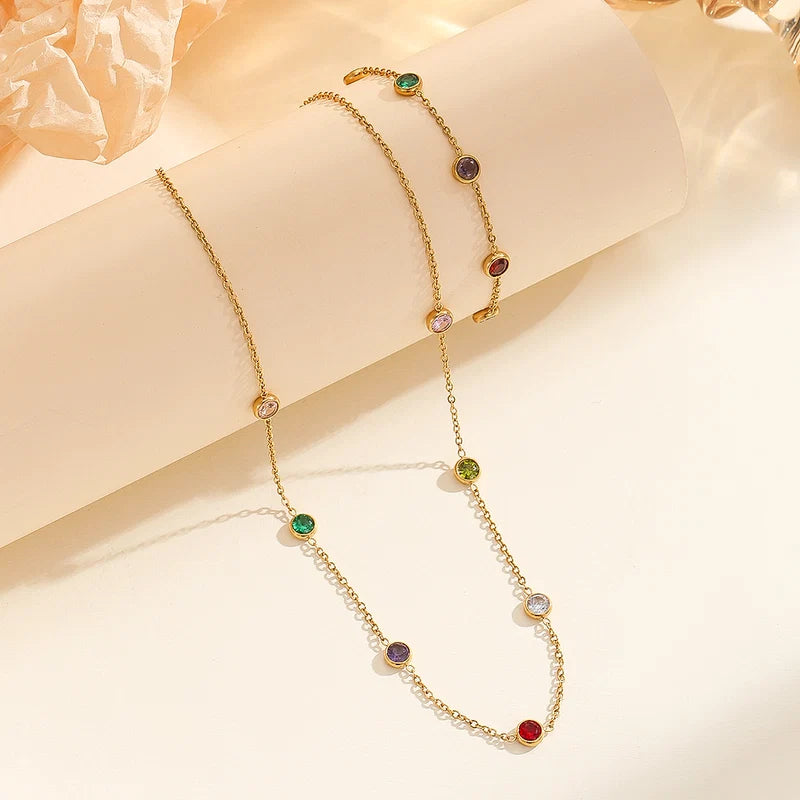Stainless Steel  Multicolor Glass Bead Necklace and Bracelet - 2 Pcs Set