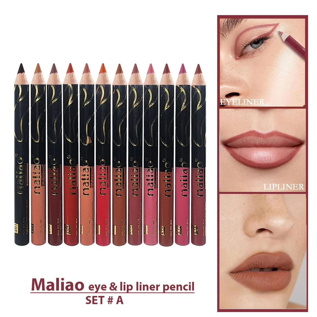 Maliao 12 Pcs Eye & Lip Liner Pencil