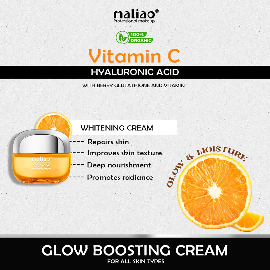 Maliao Whitening Cream with Vitamin C, Berry Glutathione & Hyaluronic Acid