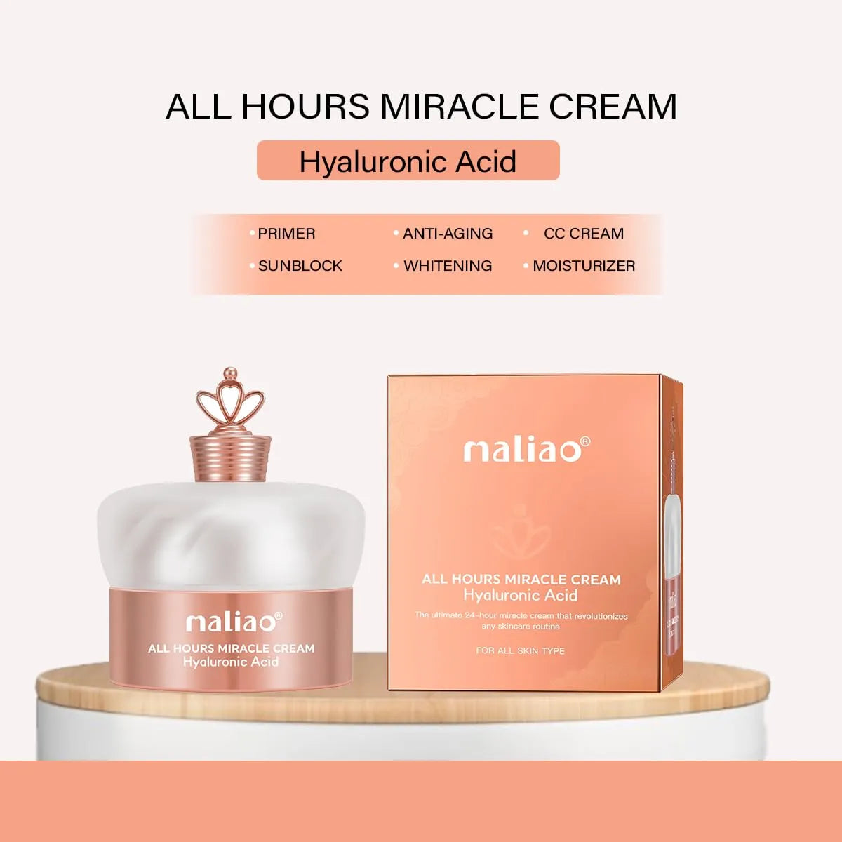 Maliao All Hours Miracle Cream Hyaluronic Acid Hydration for All Skin Types 30g