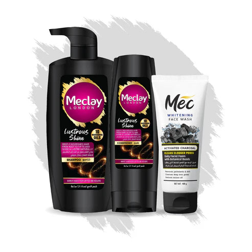 Meclay London Lustrous Shine Shampoo - 660ml With Conditioner - 180ml + Mec Activated Charcoal Face Wash Pair Box (Save Rupees 250)