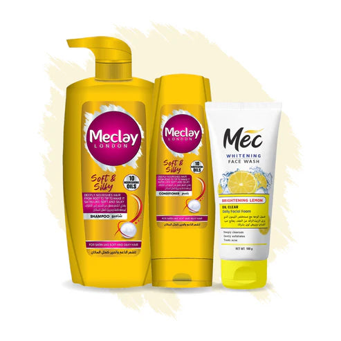 Meclay London Soft & Silky Shampoo - 660ml With Conditioner - 180ml + Mec Brightening Lemon Face Wash Pair Box (Save Rupees 250)