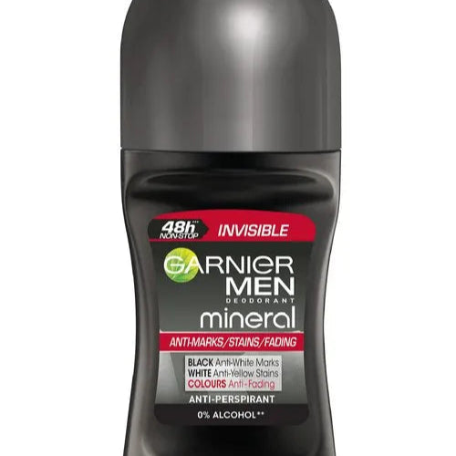 Garnier Mineral Mens Roll On Invisible Black, White and Colours - 50ml