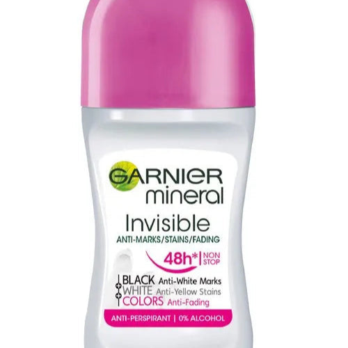 Garnier Mineral Ladies Roll On Invisible Black, White and Colours - 50ml