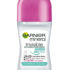 Garnier Mineral Ladies Roll On Invisible Black, White and Colours New Fresh Scent - 50ml