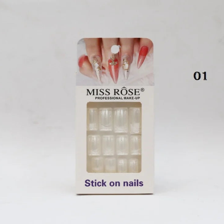 Miss Rose Stick on French Nails Pack