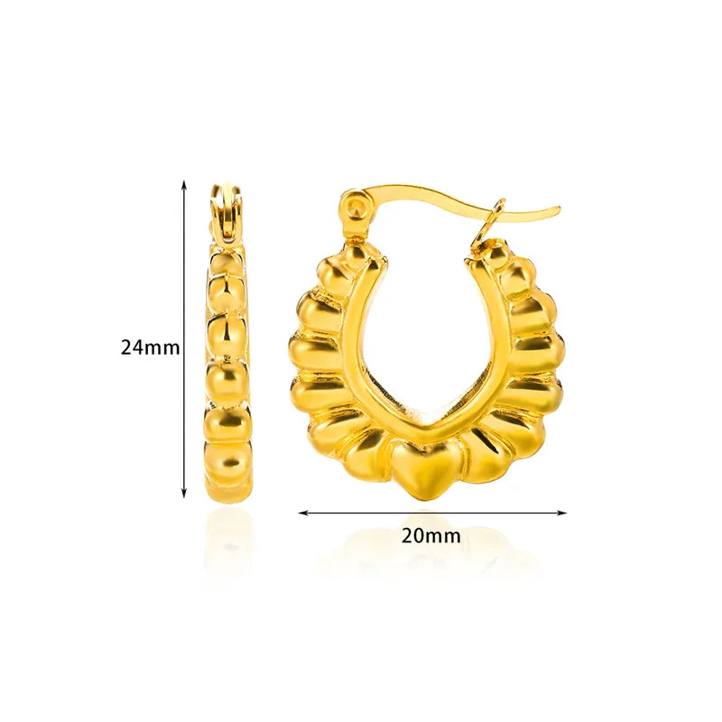 Stainless Steel Creole or Scalloped U-Shaped Heart Hoops - Each Set