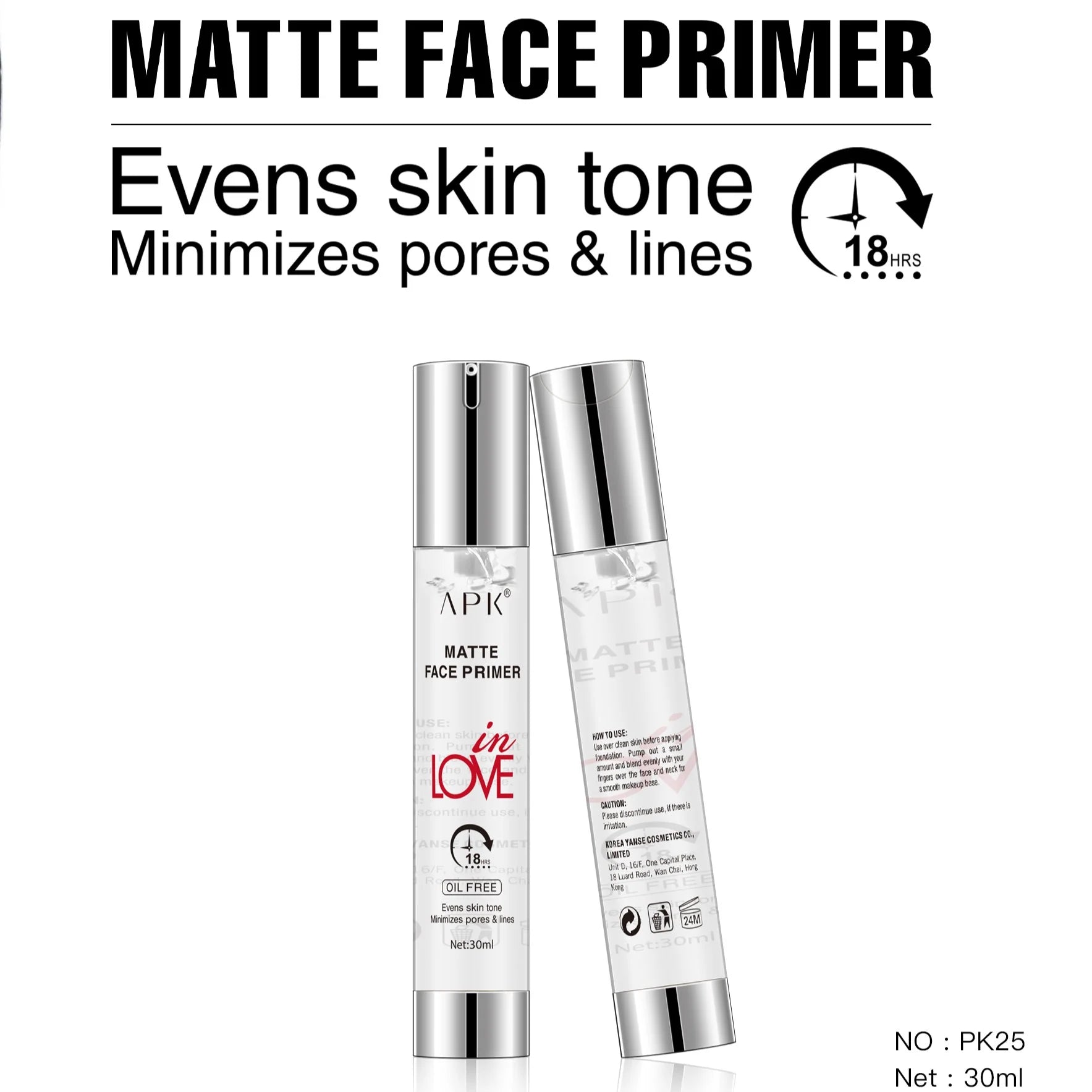 APK Matte Face Primer – Long-Lasting Oil-Free Makeup Base - 30ml