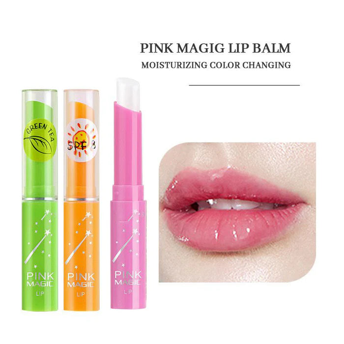 Pack of 03 Pink Magic Color Changing Lip Balm – Moisturizing & Natural Tint (Sunflower,Strawberry,Green Tea)